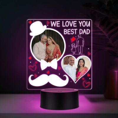 Personalized Best Dad UV Print Multicolor LED Night Lamp Fathers Day Gift Light